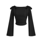 BOAT NECK BOWKNOT RUSHED LONG SLEEVES TOP
