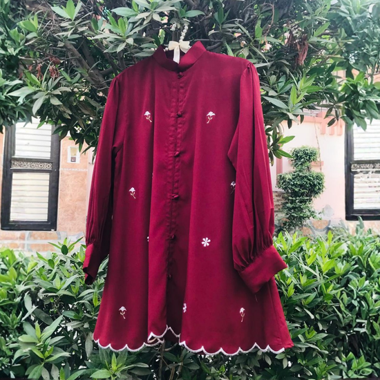 Embroidered Daisy Button-Down Shirt