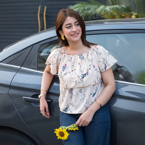 Square Neck Ditsy Floral Shirt