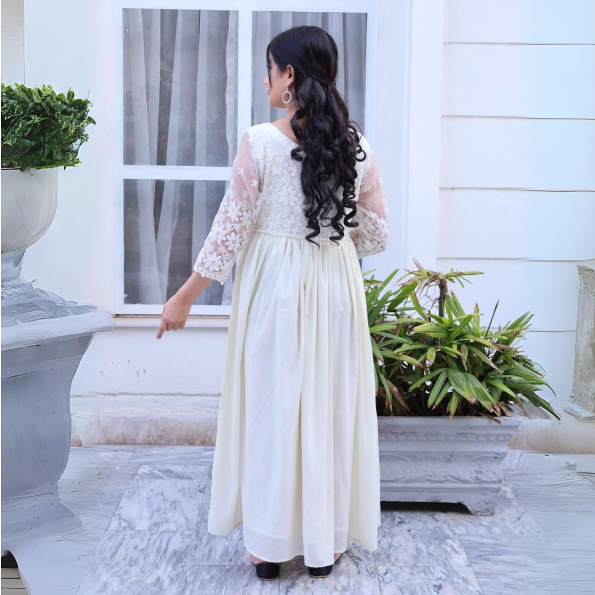 Snow Petal Frock Dupatta Amna Jamil