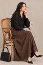 BLACK COAT SHIRT WITH BROWN PLATED SKIRT