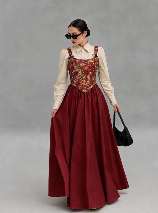 Mahroon floral corset