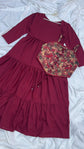 Mahroon Frok + Printed Corset